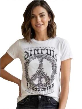 SINFUL X Affliction Women's Graphic Tee White Peace Nails Love & Pride Size XL